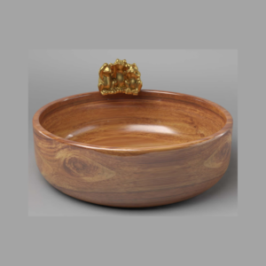 Wooden Bowl With Aluminum Frog