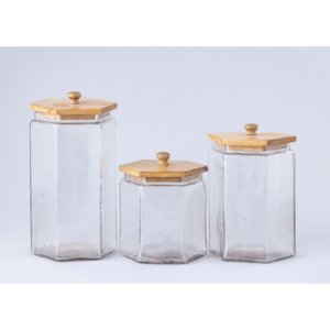 Glass Canister With Wooden Lid On Top