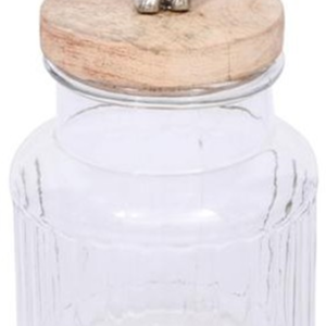 Glass Jar with aluminum bunny on wooden lid