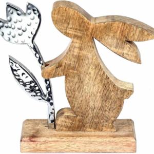 Easter wooden Decoratives Bunny with Aluminum Leaf